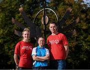 3 October 2017; Dublin footballing legend Dean Rock and Olympian Natalya Coyle call on you to volunteer for the 2018 Special Olympics Ireland Games. Pictured at the announcement is Special Olympics badminton player Rebecha McAuley with Dublin footballer Dean Rock and Modern Pentathlon Olympian Natalya Coyle at Special Olympics Ireland in Abbotstown, Dublin. Photo by Eóin Noonan/Sportsfile