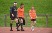4 October 2017; Munster players Robin Copeland, Niall Scannell and John Poland make their way out for Munster Rugby Squad Training at the University of Limerick in Limerick. Photo by Diarmuid Greene/Sportsfile