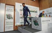 4 October 2017; Republic of Ireland's Cyrus Christie, left, and Daryl Horgan during a press conference at the FAI National Training Centre in Abbotstown, Dublin. Photo by Stephen McCarthy/Sportsfile