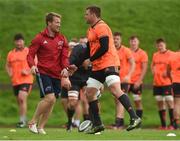 4 October 2017; CJ Stander of Munster with scrum coach Jerry Flannery during Munster Rugby Squad Training at the University of Limerick in Limerick. Photo by Diarmuid Greene/Sportsfile