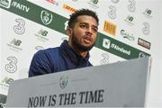 4 October 2017; Republic of Ireland's Cyrus Christie during a press conference at the FAI National Training Centre in Abbotstown, Dublin. Photo by Stephen McCarthy/Sportsfile