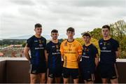 4 October 2017; DCU Footballers, from left, Steven O'Brien, Tipperary, Diarmuid Murtagh, Roscommon, Evan Comerford, Dublin, Peadar Mogan, Donegal, and Diarmuid O'Connor, Mayo, in attendance during the launch of the new DCU Dóchas Éireann GAA jersey sponsored by Bank Of Ireland at, DCU, St Patrick's Campus, in Drumcondra, Dublin. Photo by Piaras Ó Mídheach/Sportsfile