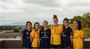4 October 2017; DCU players, from left, Mary O'Connell, Kilkenny camogie, Leah Caffrey, Dublin ladies football, Michelle Farrell, Longford ladies football, Aisling Maloney, Tipperary ladies football, Sarah O'Connor, Wexford camogie, Niamh Kelly, Mayo ladies football, in attendance during the launch of the new DCU Dóchas Éireann GAA jersey sponsored by Bank Of Ireland at, DCU, St Patrick's Campus, in Drumcondra, Dublin. Photo by Piaras Ó Mídheach/Sportsfile