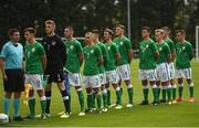 4 October 2017; Republic of Ireland players during the national anthem prior to the UEFA European U19 Championship Qualifier match between Republic of Ireland and Azerbaijan at Regional Sports Centre in Waterford. Photo by Seb Daly/Sportsfile