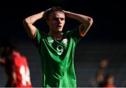 4 October 2017; Thomas Byrne of Republic of Ireland reacts after shooting off target during the UEFA European U19 Championship Qualifier match between Republic of Ireland and Azerbaijan at Regional Sports Centre in Waterford. Photo by Seb Daly/Sportsfile