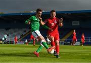 4 October 2017; Lee O’Connor of Republic of Ireland in action against Murad Gayali of Azerbaijan during the UEFA European U19 Championship Qualifier match between Republic of Ireland and Azerbaijan at Regional Sports Centre in Waterford. Photo by Seb Daly/Sportsfile
