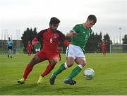 4 October 2017; Jason Molumby of Republic of Ireland in action against Pilagha Mehdiyev of Azerbaijan during the UEFA European U19 Championship Qualifier match between Republic of Ireland and Azerbaijan at Regional Sports Centre in Waterford. Photo by Seb Daly/Sportsfile