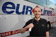 20 July 2012; Irish Badminton Olympic Qualifier Scott Evans launched additional coach and ferry day services from Dublin to Birmingham and London for the Olympics 2012 for just €72  return from Bus Éireann Eurolines. Evans, from Dundrum in Dublin, is currently ranked eighth in Europe and 73rd in the world. Bus Éireann has provided Scott with support for his training costs in the run-up to the Olympics. The additional Eurolines service added for the Olympics in London will depart from Dublin, Busaras, at 07:00am, and arrive in Birmingham city centre at 15:30pm and London city centre at 19:00pm. It will run until the 6th of September inclusive. Busaras, Store Street, Dublin. Picture credit: Brian Lawless / SPORTSFILE
