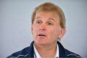 25 July 2012; St. Patrick's Athletic manager Liam Buckley speaking to the media during a press conference ahead of their side's UEFA Europa League, Second Qualifying Round, Second Leg, game against Široki Brijeg on Thursday. St. Patrick's Athletic Press Conference, Richmond Park, Dublin. Picture credit: Barry Cregg / SPORTSFILE