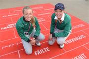 25 July 2012; Ireland eventing riders Camilla Speirs, left, and Aoife Clark at the Team Ireland welcome ceremony in the Athlete's Village ahead of the London 2012 Olympic Games. London 2012 Olympic Games, Team Ireland Welcome Ceremony, Olympic Park, Stratford, London, England. Picture credit: Brendan Moran / SPORTSFILE
