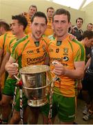 22 July 2012; Mark McHugh,left, and Patrick McBrearty, Donegal, with the Anglo Celt Cup. Ulster GAA Football Senior Championship Final, Donegal v Down, St. Tiernach's Park, Clones, Co. Monaghan. Picture credit: Oliver McVeigh / SPORTSFILE