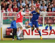 26 July 2012; John Russell, St Patrick's Athletic, in action against Wagner, Široki Brijeg. UEFA Europa League, 2nd Qualifying Round, 2nd Leg, St Patrick's Athletic v Široki Brijeg, Richmond Park, Dublin. Picture credit: Matt Browne / SPORTSFILE