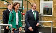 27 July 2012; An Taoiseach Enda Kenny, T.D., with Team Ireland Chef de Mission Sonia O'Sullivan on his way to meet Irish athletes at their training base in St. Mary's University College ahead of the London 2012 Olympic Games. Teddington, Middlesex, London, England. Picture credit: Brendan Moran / SPORTSFILE