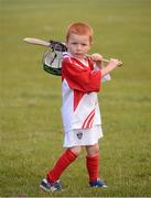 27 July 2012; James Martin, four years, from Rush, Co Dublin, makes his way to the hurling field during the Kellogg's GAA Cúl Camp, Scoil Ui Chonaill GAA Club, Clontarf, Dublin. Picture credit: Ray McManus / SPORTSFILE