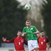 4 October 2017; Tyreke Wilson of Republic of Ireland in action against Bahadur Haziyev of Azerbaijan during the UEFA European U19 Championship Qualifier match between Republic of Ireland and Azerbaijan at Regional Sports Centre in Waterford. Photo by Seb Daly/Sportsfile