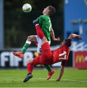 4 October 2017; Lee O’Connor of Republic of Ireland in action against Murad Gayali of Azerbaijan during the UEFA European U19 Championship Qualifier match between Republic of Ireland and Azerbaijan at Regional Sports Centre in Waterford. Photo by Seb Daly/Sportsfile