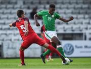 4 October 2017; Jonathan Afolabi of Republic of Ireland in action against Elchin Asadov of Azerbaijan during the UEFA European U19 Championship Qualifier match between Republic of Ireland and Azerbaijan at Regional Sports Centre in Waterford. Photo by Seb Daly/Sportsfile