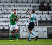 4 October 2017; Canice Carroll of Republic of Ireland is shown a second yellow card by referee Alain Durieux during the UEFA European U19 Championship Qualifier match between Republic of Ireland and Azerbaijan at Regional Sports Centre in Waterford. Photo by Seb Daly/Sportsfile