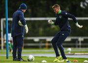 4 October 2017; Mark Travers of Republic of Ireland warms up with goalkeeping coach Dermot O'Neill prior to the UEFA European U19 Championship Qualifier match between Republic of Ireland and Azerbaijan at Regional Sports Centre in Waterford. Photo by Seb Daly/Sportsfile