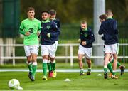 4 October 2017; Jason Molumby of Republic of Ireland, left, leads his team during the warm-up prior to the UEFA European U19 Championship Qualifier match between Republic of Ireland and Azerbaijan at Regional Sports Centre in Waterford. Photo by Seb Daly/Sportsfile