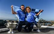 5 October 2017; AIG Insurance, proud sponsor of the Dubs celebrated the Dublin Footballers’ and Dublin Ladies Footballers’ double All-Ireland victory today by announcing great discounts on travel insurance for Dublin GAA fans. See www.aig.ie/dubs for more. Pictured at the event are Dean Rock with the Sam Maguire Cup and Sinéad Finnegan of Dublin with the Brendan Martin Cup. Photo by Sam Barnes/Sportsfile