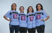 6 October 2017; Wearing this season's new jersey, UCD students and Camogie players, from left, Ciara Murphy of Kilkenny, Laura Murphy of Kilkenny, Chloe Fox of Wexford and Alex Griffin of Dublin are pictured at the announcement of AIB’s three year sponsorship renewal of UCD GAA. The long standing sponsorship extends across Gaelic football, hurling ladies Gaelic football, camogie and handball. Photo by David Fitzgerald/Sportsfile