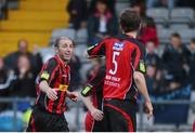 27 July 2012; Bohemians' Owen Heary, left, celebrates with team-mate Evan McMillan after McMillan scored their side's first goal. Airtricity League Premier Division, Bohemians v Dundalk, Dalymount Park, Dublin. Picture credit: Brian Lawless / SPORTSFILE