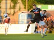 27 July 2012; Paul Corry, UCD, in action against Declan O'Brien, Drogheda United. Airtricity League Premier Division, Drogheda United v UCD, Hunky Dorys Park, Drogheda, Co. Louth. Photo by Sportsfile