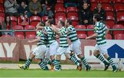 27 July 2012; Ronan Finn, Shamrock Rovers, hidden, celebrates with team-mates after scoring his side's first goal. Airtricity League Premier Division, Derry City v Shamrock Rovers, Brandywell, Derry. Picture credit: Oliver McVeigh / SPORTSFILE