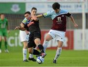 27 July 2012; Conor McMahon, Drogheda United, in action against Chris Lyons, UCD. Airtricity League Premier Division, Drogheda United v UCD, Hunky Dorys Park, Drogheda, Co. Louth. Photo by Sportsfile