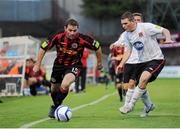 27 July 2012; Dave Mulcahy, Bohemians, in action against Peter Thomas, Dundalk. Airtricity League Premier Division, Bohemians v Dundalk, Dalymount Park, Dublin. Picture credit: Brian Lawless / SPORTSFILE