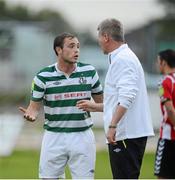 27 July 2012; Shamrock Rovers manager Stephen Kenny and Stephen Rice in conversation during the first half. Airtricity League Premier Division, Derry City v Shamrock Rovers, Brandywell, Derry. Picture credit: Oliver McVeigh / SPORTSFILE