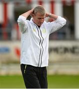 27 July 2012; Shamrock Rovers manager Stephen Kenny reacts during the game. Airtricity League Premier Division, Derry City v Shamrock Rovers, Brandywell, Derry. Picture credit: Oliver McVeigh / SPORTSFILE
