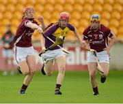 28 July 2012; Donal Shanley, Wexford, in action against Sean Sweeney, left, and Paul Killeen, Galway. Electric Ireland GAA Hurling Minor Championship Quarter-Final, Galway v Wexford, O'Connor Park, Tullamore, Co. Offaly. Photo by Sportsfile