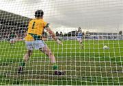 28 July 2012; Ross Munnelly, Laois, shoots to score his side's first goal from the penalty spot. GAA Football All-Ireland Senior Championship Qualifier, Round 4, Meath v Laois, O'Connor Park, Tullamore, Co. Offaly. Photo by Sportsfile