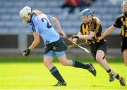 28 July 2012; Lizzy McSweeney, Dublin, in action against Mairead Power, Kilkenny. All-Ireland Senior Camogie Championship, Quarter-Final Qualifier, Dublin v Kilkenny, O'Moore Park, Portlaoise, Co. Laois. Picture credit: Pat Murphy / SPORTSFILE