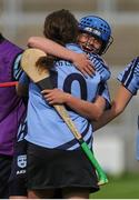 28 July 2012; Dublin's Arelene Cushen, who scored the winning point of the game, celebrates at the final whsitle with team-mate Muireann O'Gorman, 10. All-Ireland Senior Camogie Championship, Quarter-Final Qualifier, Dublin v Kilkenny, O'Moore Park, Portlaoise, Co. Laois. Picture credit: Pat Murphy / SPORTSFILE