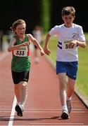 28 July 2012; Adam McInerney, left, Suncroft A.C., Co. Kildare, and Andrew Carroll, right, Celbridge A.C., Co. Kildare, in action during the Boy's Under-14 2,000m Walk event. Woodie’s DIY Juvenile Track and Field Championships of Ireland, Tullamore Harriers Stadium, Tullamore, Co. Offaly. Picture credit: Tomas Greally / SPORTSFILE