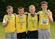 29 July 2012; Winners of the Boy's Under-13 4x100m relay, from left, Gary Cronin, Donal O'Sullivan, Cian McCarthy and Brian Murphy, Gneeveguilla AC, Co. Kerry. Woodie’s DIY Juvenile Track and Field Championships of Ireland, Tullamore Harriers Stadium, Tullamore, Co. Offaly. Picture credit: Matt Browne / SPORTSFILE