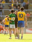 28 July 2012; Paul Galvin, Kerry, is shown a yellow card by referee Maurice Deegan. GAA Football All-Ireland Senior Championship Qualifier, Round 4, Kerry v Clare, Gaelic Grounds, Limerick. Picture credit: Diarmuid Greene / SPORTSFILE