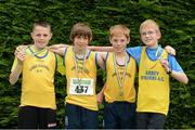 29 July 2012; The Boys under-13 team, from Abbey Striders AC, Mallow, Co. Cork, who won silver, from left to right, Liam Daly, Peter Hyde, David Hyde and Odhran Sexton. Woodie’s DIY Juvenile Track and Field Championships of Ireland, Tullamore Harriers Stadium, Tullamore, Co. Offaly. Picture credit: Matt Browne / SPORTSFILE