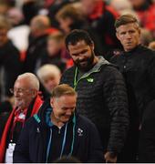 6 October 2017; Ireland head coach Joe Schmidt, right, defence coach Andy Farrell, centre, and forwards coach Simon Easterby during the Guinness PRO14 Round 6 match between Ulster and Connacht at the Kingspan Stadium in Belfast. Photo by Ramsey Cardy/Sportsfile