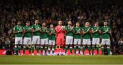 6 October 2017; Republic of Ireland team during a minutes applause for Jimmy Magee prior to the FIFA World Cup Qualifier Group D match between Republic of Ireland and Moldova at Aviva Stadium in Dublin. Photo by Seb Daly/Sportsfile
