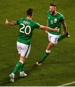 6 October 2017; Daryl Murphy of Republic of Ireland celebrates scoring his sides first goal with teammate Shane Duffy during the FIFA World Cup Qualifier Group D match between Republic of Ireland and Moldova at Aviva Stadium in Dublin. Photo by Brendan Moran/Sportsfile