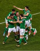 6 October 2017; Daryl Murphy, left, of Republic of Ireland celebrates with team-mates after scoring their side's first goal during the FIFA World Cup Qualifier Group D match between Republic of Ireland and Moldova at Aviva Stadium in Dublin. Photo by Brendan Moran/Sportsfile