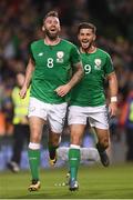 6 October 2017; Daryl Murphy of Republic of Ireland celebrates after scoring his side's second goal with team-mate Shane Long, right, during the FIFA World Cup Qualifier Group D match between Republic of Ireland and Moldova at Aviva Stadium in Dublin. Photo by Stephen McCarthy/Sportsfile
