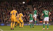 6 October 2017; Daryl Murphy of Republic of Ireland heads his side's second goal during the FIFA World Cup Qualifier Group D match between Republic of Ireland and Moldova at Aviva Stadium in Dublin. Photo by Stephen McCarthy/Sportsfile