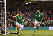 6 October 2017; Daryl Murphy of Republic of Ireland celebrates after scoring his side's first goal during the FIFA World Cup Qualifier Group D match between Republic of Ireland and Moldova at Aviva Stadium in Dublin. Photo by Eóin Noonan/Sportsfile