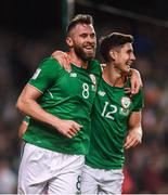 6 October 2017; Daryl Murphy of Republic of Ireland celebrates after scoring his side's second goal with team-mate Callum O'Dowda,  right, during the FIFA World Cup Qualifier Group D match between Republic of Ireland and Moldova at Aviva Stadium in Dublin. Photo by Stephen McCarthy/Sportsfile