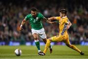 6 October 2017; Cyrus Christie of Republic of Ireland in action against Artiom Rozgoniuc of Moldova during the FIFA World Cup Qualifier Group D match between Republic of Ireland and Moldova at Aviva Stadium in Dublin. Photo by Seb Daly/Sportsfile